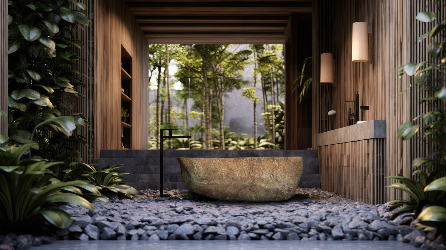 river rock bathtub