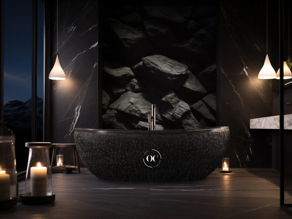 BLACK GRANITE MARMO BATHTUB
